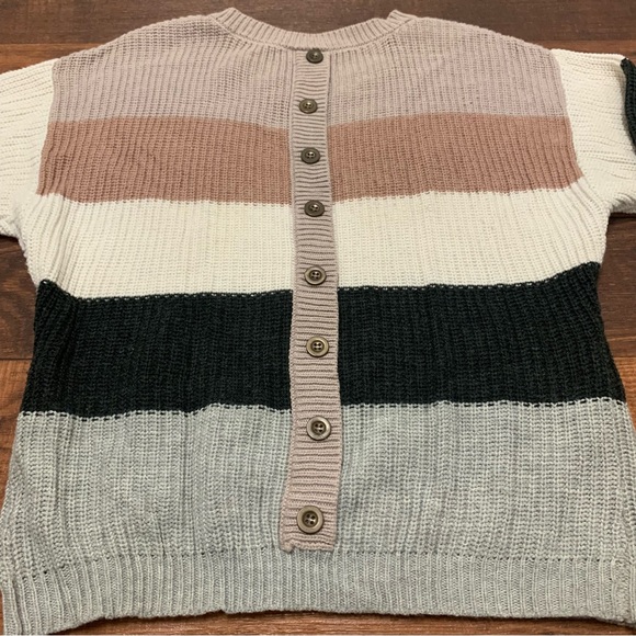 MISIA Striped Color Block Knit Sweater Womens Size M Gray Pink Button Back - Picture 7 of 11
